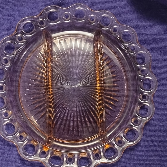 Anchor Hocking Pink Depression Glass Lace Edge Three Section Divided Relish Tray - Picture 5 of 7